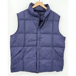 Lands End Puffer Vest Mens Large Blue Goosedown Feathers Warm Outdoor Snap